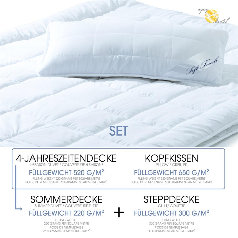 aqua-textil Steppbett 4 Jahreszeitendecke Soft Touch 155x220 mit Kissen  40x80 Heimtextilien, Bettwaren, Sichtschutz, Haushalt und Sonnensegel