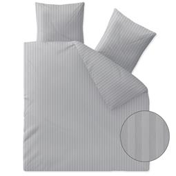 aqua-textil Nele Damast Bettwäsche Garnitur Baumwolle Mako Satin 200x200 mit 2x Kissenbezug 80x80 hellgrau Uni Streifen