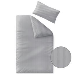 aqua-textil Nele Damast Bettwäsche Garnitur Baumwolle Mako Satin 155x220 mit Kissenbezug 40x80 hellgrau Uni Streifen