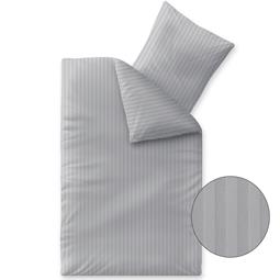 aqua-textil Nele Damast Bettwäsche Garnitur Baumwolle Mako Satin Doppelpack 135x200 mit Kissenbezug 80x80 hellgrau Uni Streifen