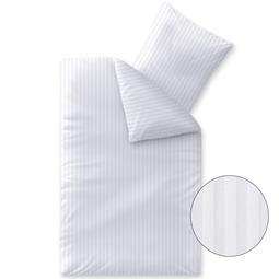 aqua-textil Nele Damast Bettwäsche Garnitur Baumwolle Mako Satin Doppelpack 135x200 mit Kissenbezug 80x80 weiß Uni Streifen