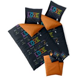 CelinaTex Bettwäsche Garnitur 155x220 Baumwolle Reißverschluss 4 teilig Fashion Love schwarz orange - Wendedesign