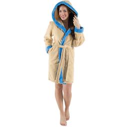 CelinaTex Bademantel Damen Sherpa Fleece Kapuze flauschig Kos L beige blau
