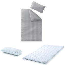 aqua-textil Nele Damast Bettwäsche Garnitur Mako Satin mit Steppdecke 155x220 und Kopfkissen 40x80 hellgrau Uni Streifen