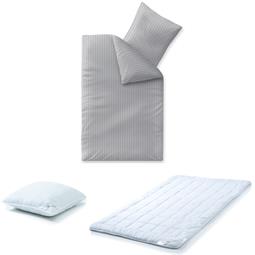 aqua-textil Nele Damast Bettwäsche Garnitur Mako Satin mit Steppdecke 135x200 und Kopfkissen 80x80 hellgrau Uni Streifen