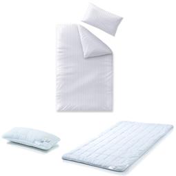 aqua-textil Nele Damast Bettwäsche Garnitur Mako Satin mit Steppdecke 155x220 und Kopfkissen 40x80 weiß Uni Streifen