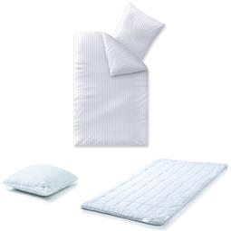 aqua-textil Nele Damast Bettwäsche Garnitur Mako Satin mit Steppdecke 135x200 und Kopfkissen 80x80 weiß Uni Streifen