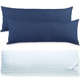 aqua-textil Soft Touch Seitenschläferkissen 40x145 mit Doppelpack Classic Line Kissenbezug Baumwolle dunkelblau
